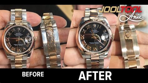 how to polish 18 karat gold rolex bracelet|removing scratches from rolex bracelet.